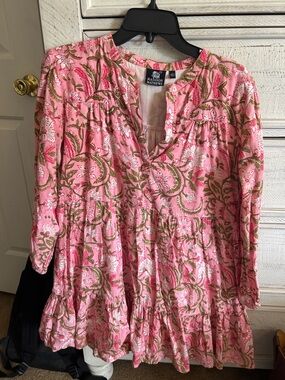 Madison Matthews Pink Floral Tiered Peasant Tunic